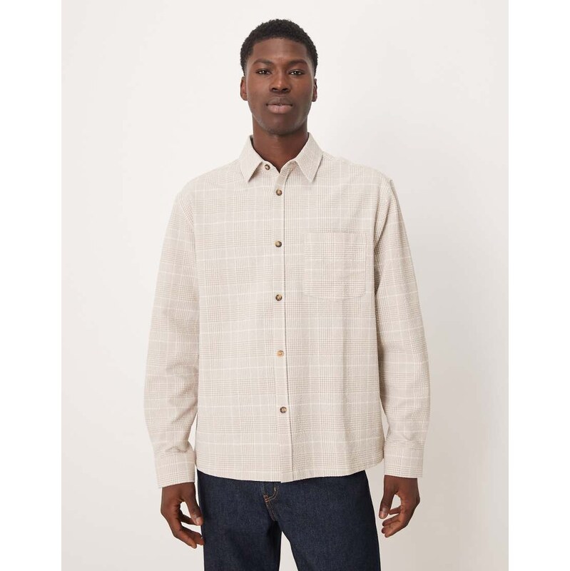 ASOS DESIGN oversized long sleeve shirt in beige textured check
