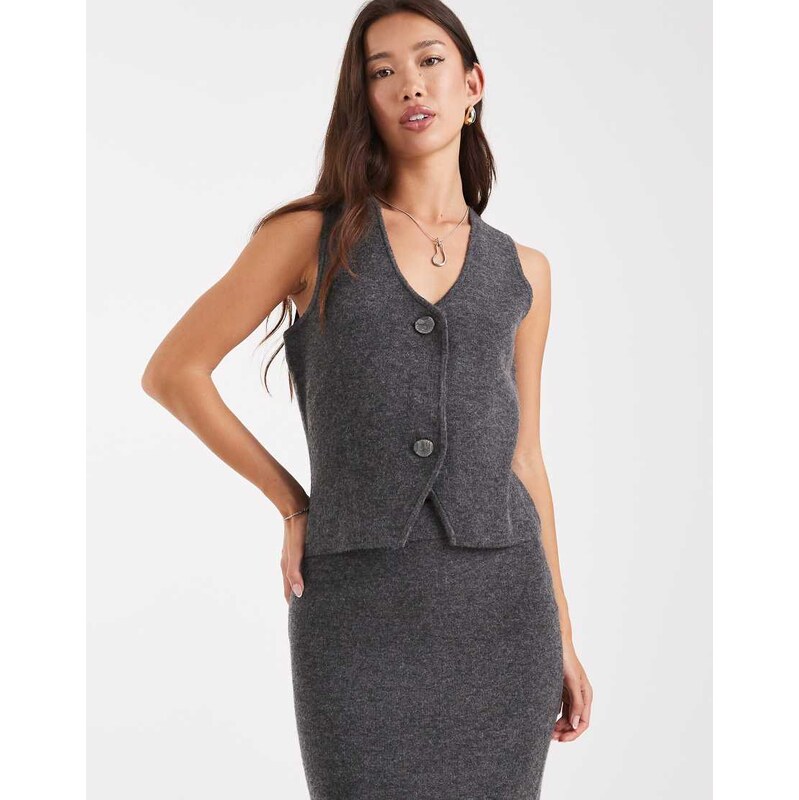 Vero Moda soft knitted waistcoat co-ord in grey melange