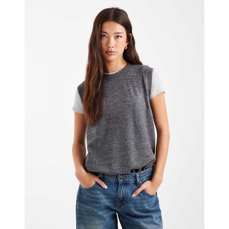 Vero Moda longline knitted vest in grey melange