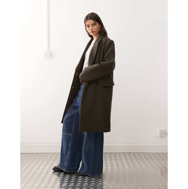 Weekday Logan wool blend oversized knee length coat in dark