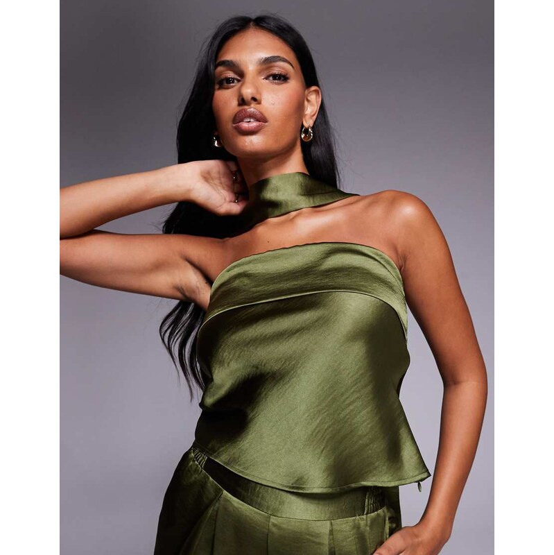 TFNC bandeau top with neck scarf detail in olive-Green