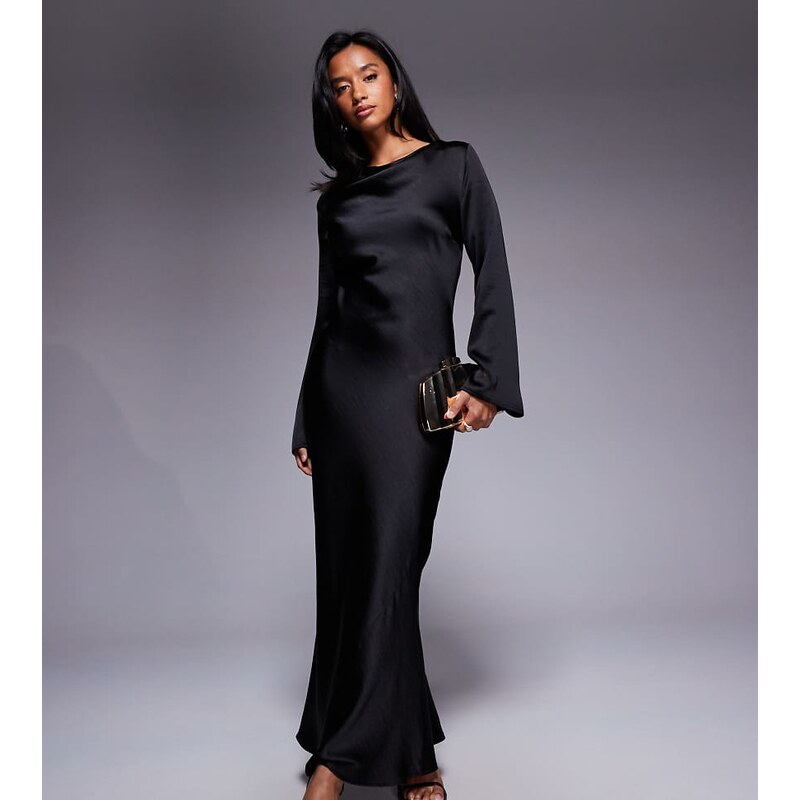 TFNC Petite high neck long sleeve midi dress in black