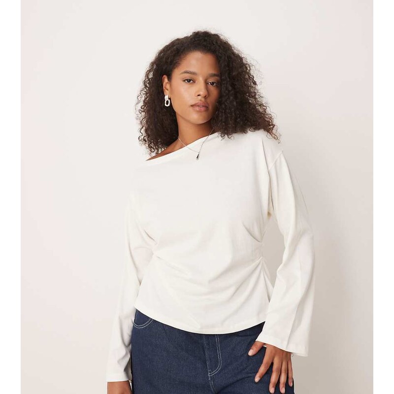 ASOS Curve ASOS DESIGN Curve long sleeve off shoulder corset waist tee 115514707