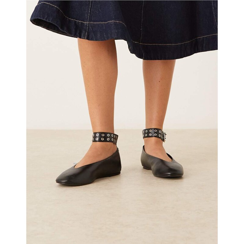 Mango flat shoe with eyelet ankle strap in black 108736652