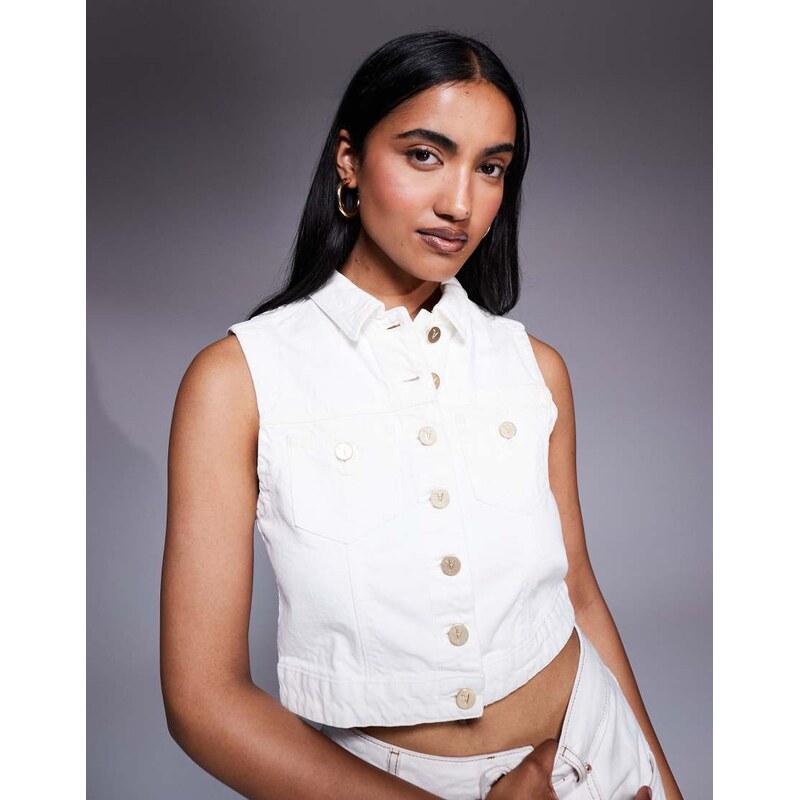 Abrand Jeans Day Tripper button front denim vest in white 108736696