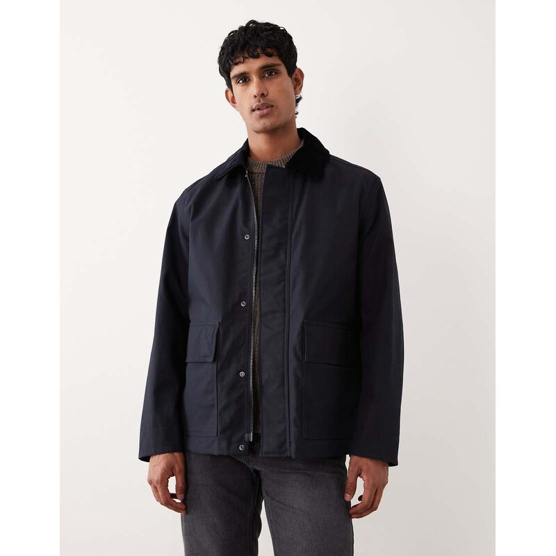 ARKET waxed cotton jacket with contrast cord collar in navy blue