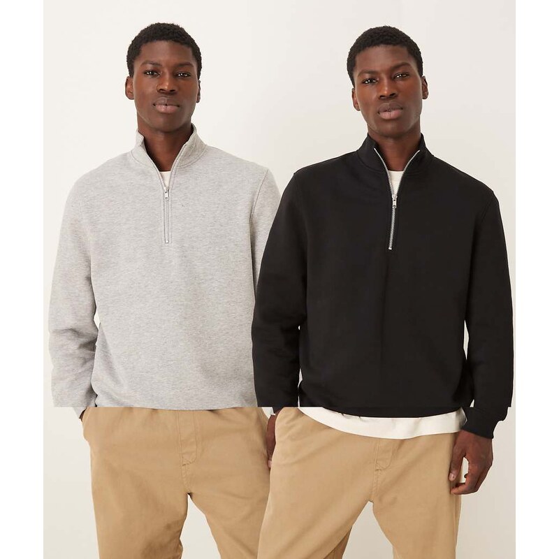 ASOS DESIGN essentials 2 pack quarter zip sweatshirt in black
