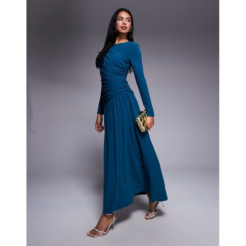 Daska wrap maxi dress in teal-Blue