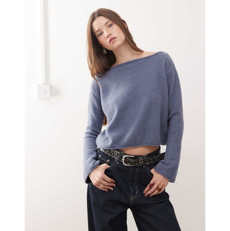 Monki knitted jumper with flared sleeves in blue