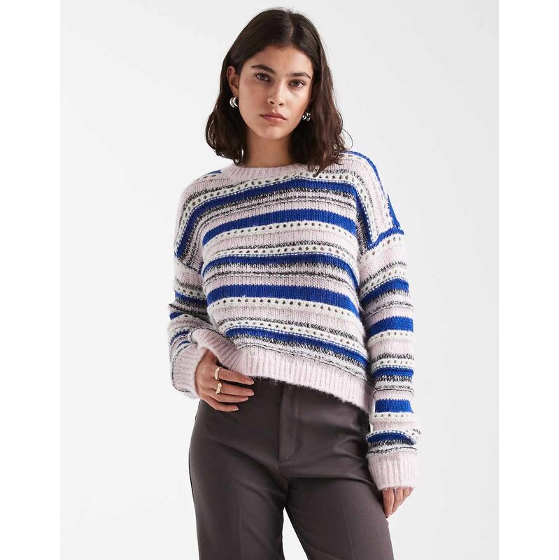 Vero Moda textured stripe knitted jumper in pale pink and cobalt 108736743