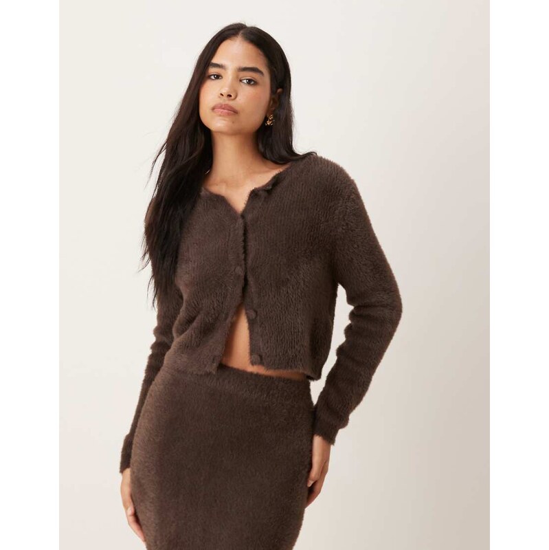 Vila super soft fluffy cardigan co-ord in chocolate brown-Neutral 115533751