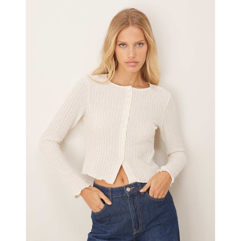 ASOS DESIGN shrunken fit textured button through long sleeve top