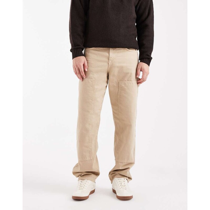 ASOS DESIGN baggy trousers in beige with carpenter details