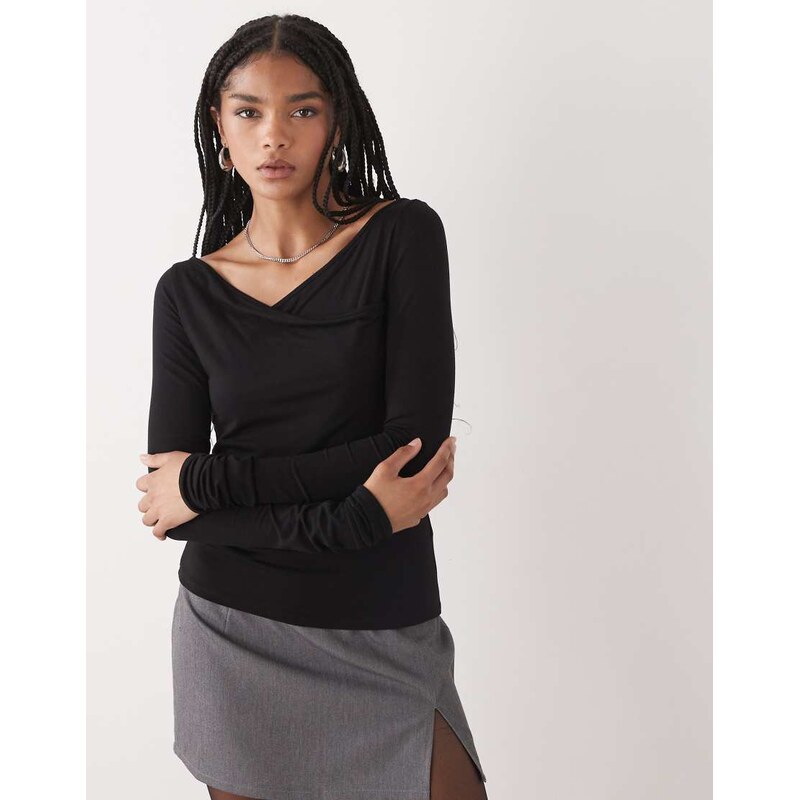 Weekday slim fit long sleeve wrap top in black 108736850