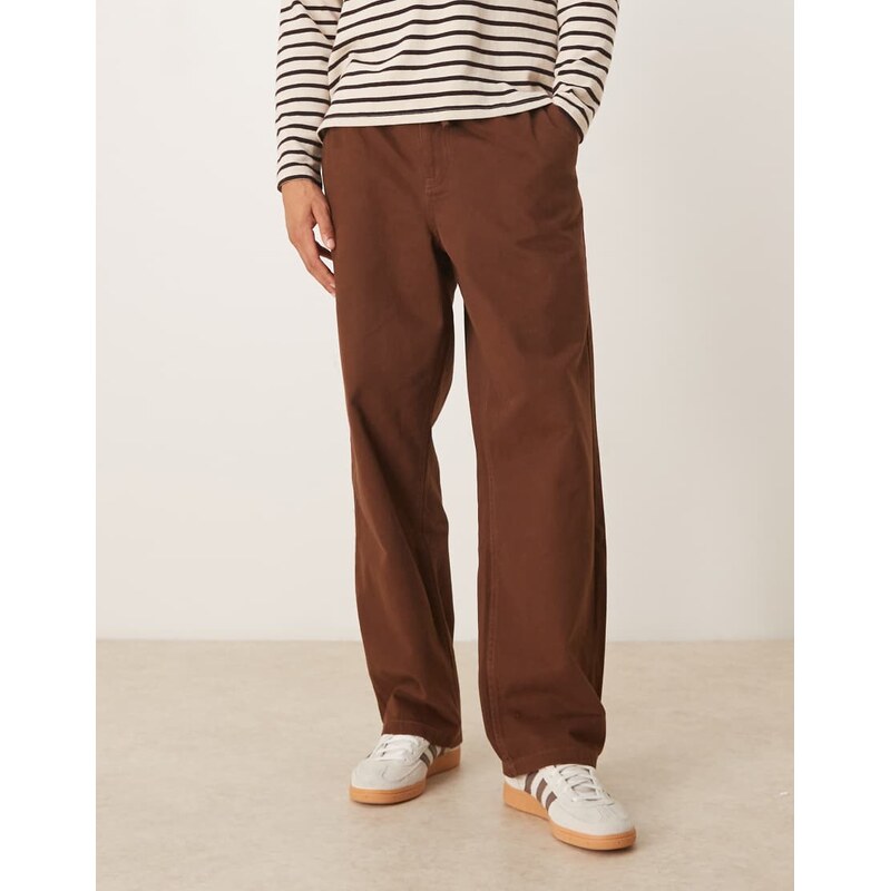 ASOS DESIGN baggy trouser with elasticated waist in brown