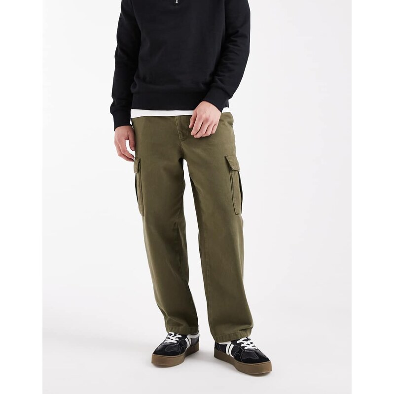 ASOS DESIGN relaxed tapered cargo trousers in khaki-Green