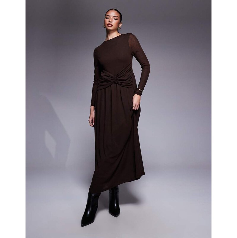 ASOS DESIGN long sleeve slash neck twist detail maxi dress in