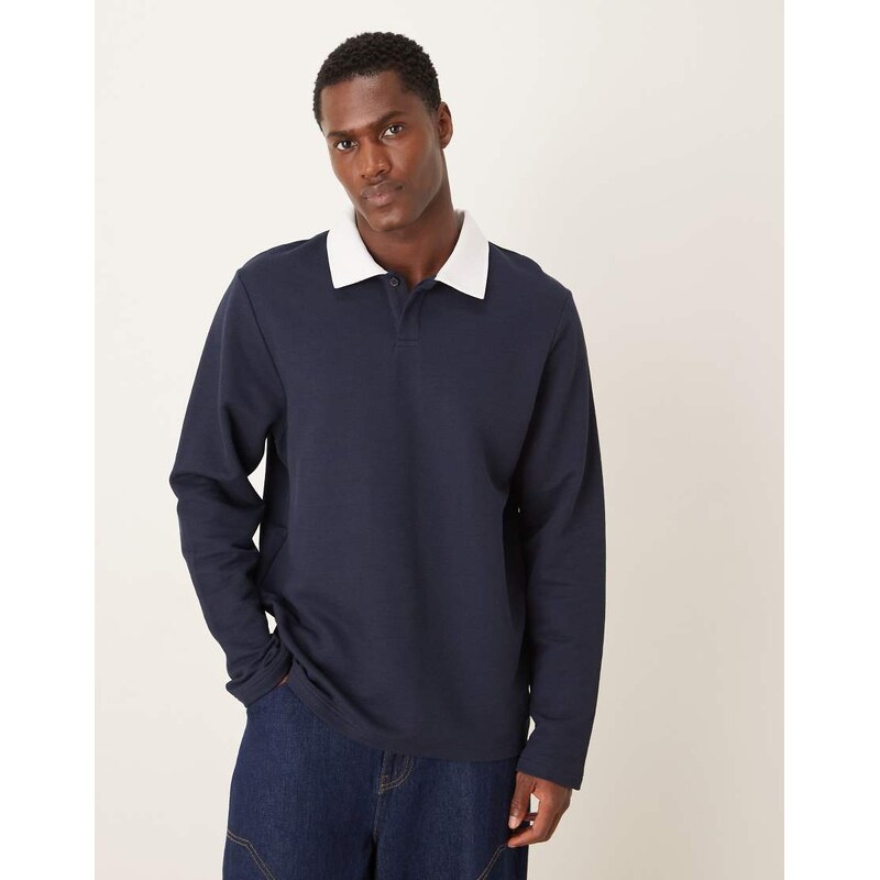 ASOS DESIGN pique polo with contrast collar in navy-Grey