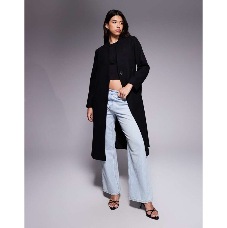 River Island notch belted wrap coat in black