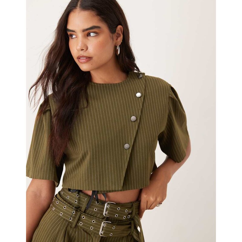 Ghospell cropped pinstripe top co-ord in green 108736994