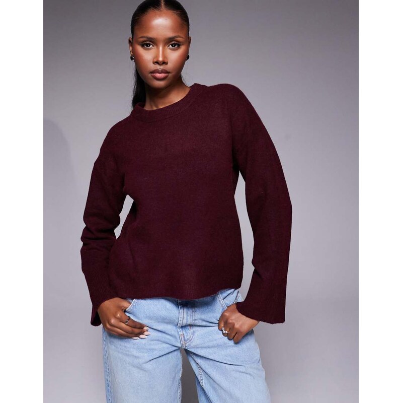 River Island crew neck knitted jumper in burgundy-Red