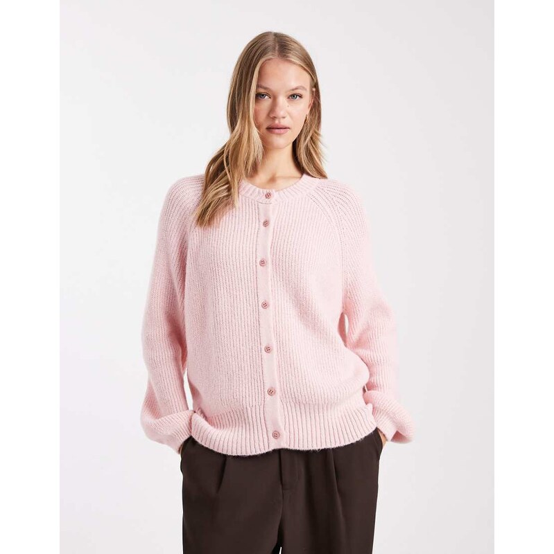 ASOS DESIGN knitted raglan cardigan in light pink