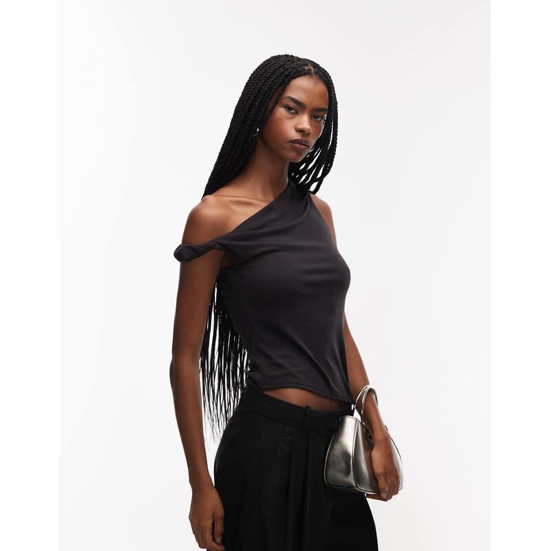 ASOS DESIGN modal off shoulder twist detail top in black