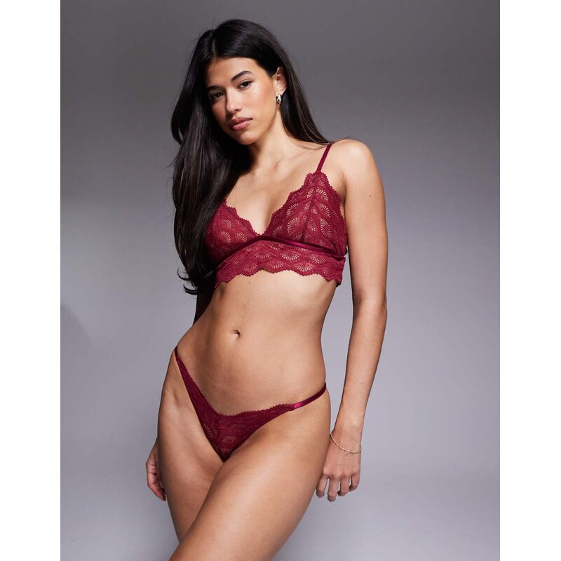ASOS DESIGN Bryn lace longline bralette in burgundy-Pink 114569423