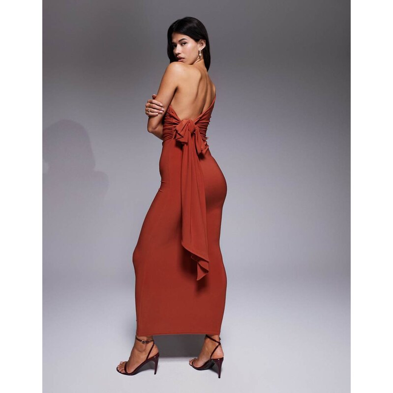 ASOS DESIGN DESIGN one shoulder ruched maxi dress with bow back