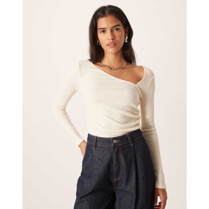 ASOS DESIGN Supersoft asymmetric neck waist detail long sleeve