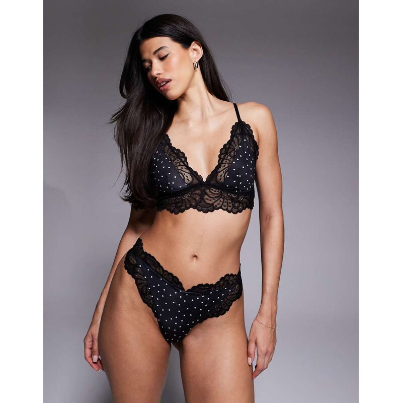 ASOS DESIGN Allegra polka dot & lace triangle bra in black & white 108737103