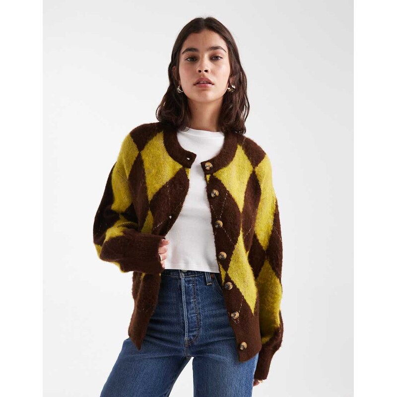 ASOS DESIGN arygle oversized boxy cardigan in chocolate and