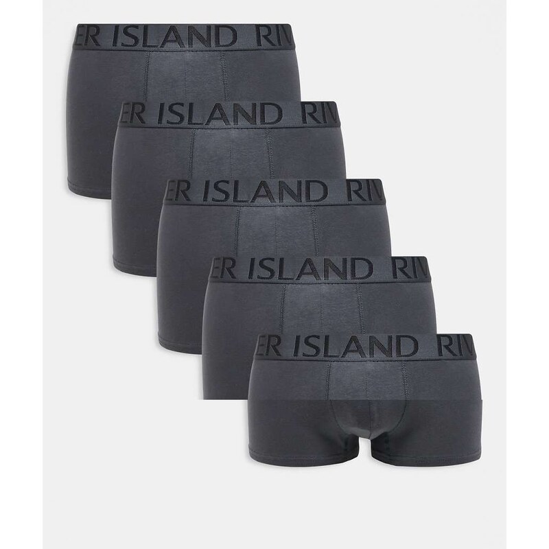 River Island jacquard waistband 5 pack of trunks in dark grey
