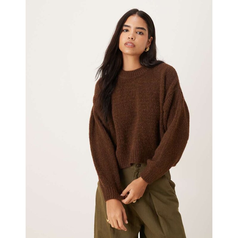 ASOS DESIGN pleat sleeve detail jumper in chocolate-Brown