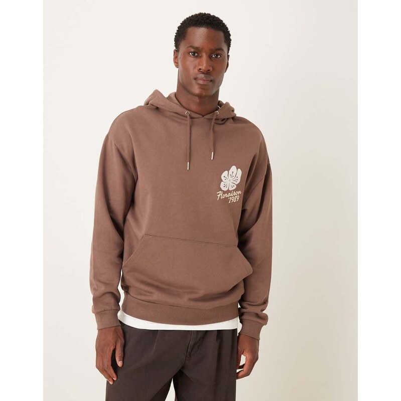 ASOS DESIGN relaxed fit hoodie with floral print in brown