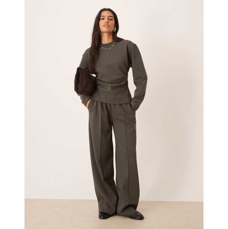 ASOS DESIGN co-ord interlock wide leg trouser in charcoal-Grey