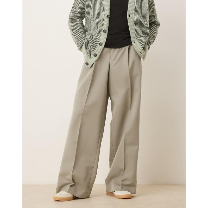 ASOS DESIGN smart pleated loose leg trousers in sage green