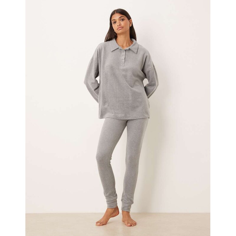 ASOS DESIGN mix & match lightweight fleece collared sweater in light grey