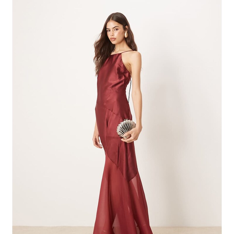 ASOS Tall ASOS DESIGN Tall panelled satin maxi dress with chiffon 114595622