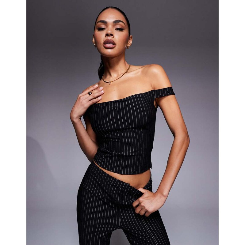 ASOS DESIGN co-ord pinstripe bardot corset top in black