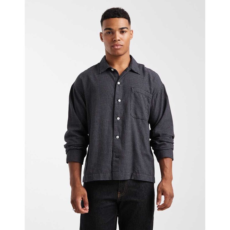 Jack & Jones boxy shirt in black check