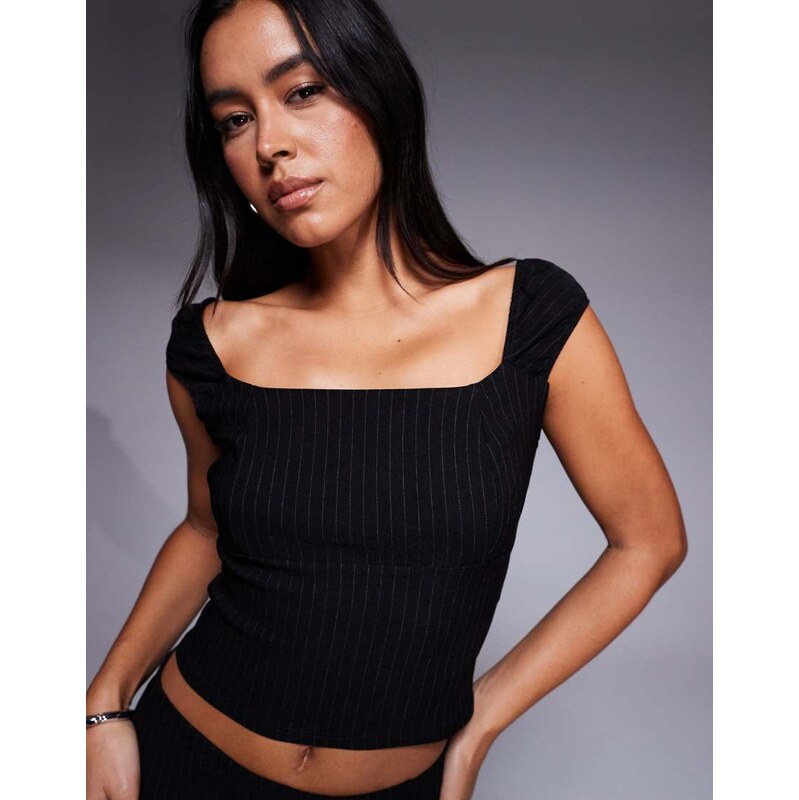 ASOS DESIGN mix & match bengaline square neck crop top in black