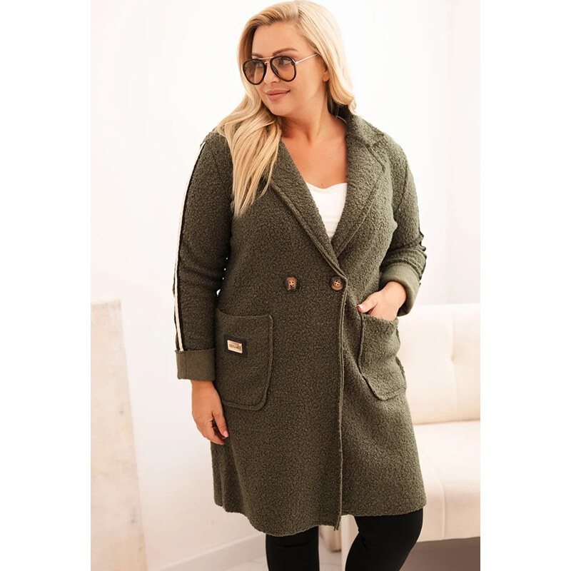 Kesi Khaki dámský plus size teddy kabát s kapsami 108737837