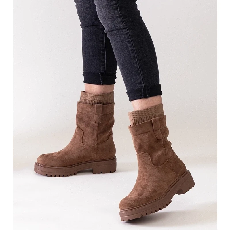 Gemre Ralia Brown Slip-On Sock Boots 108743552