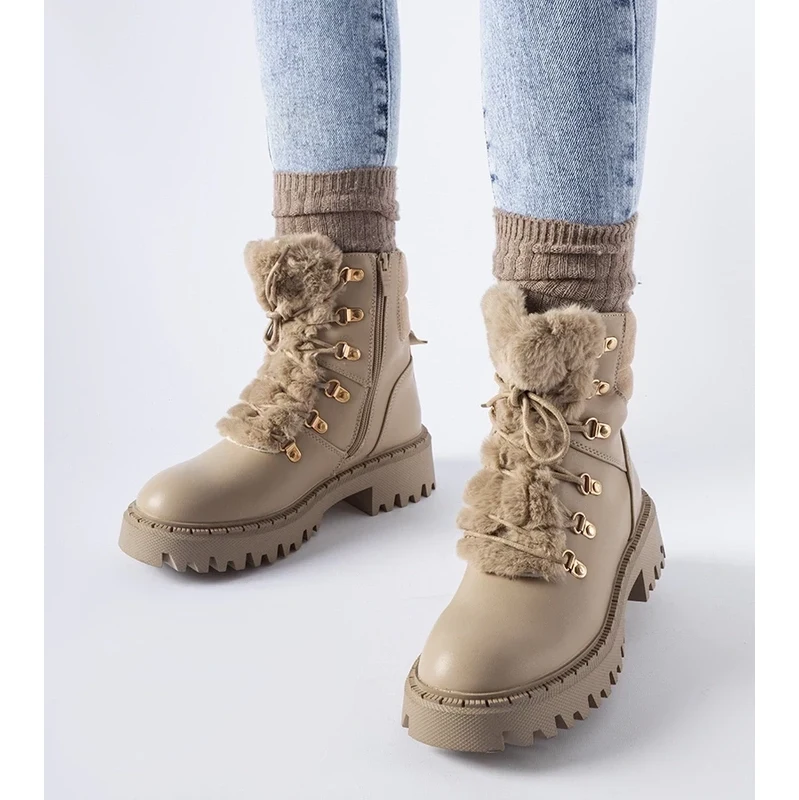 Gemre Beige boots with decorative fur Quarto 108743667