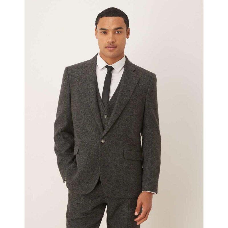 ASOS DESIGN slim suit jacket with grey microtexture