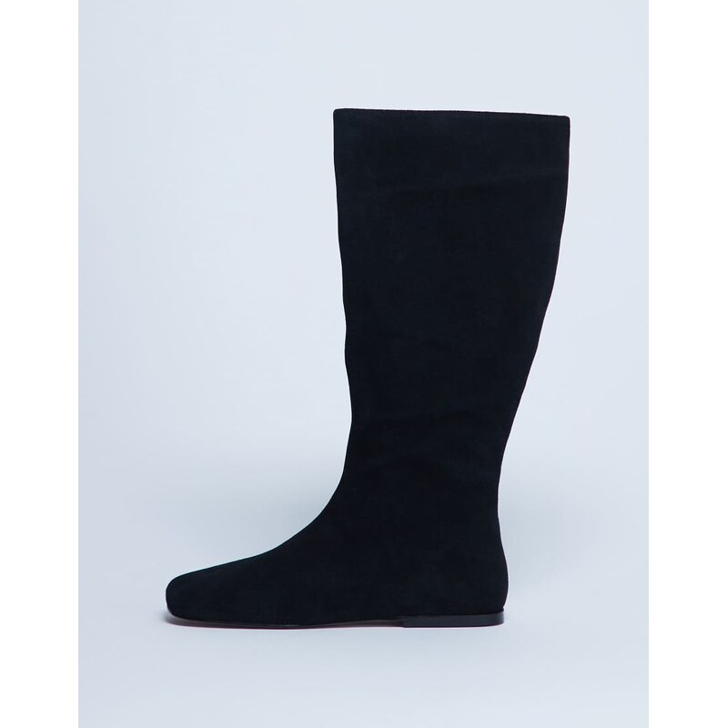 Topshop Tess real suede knee high flat boot in black 113331604