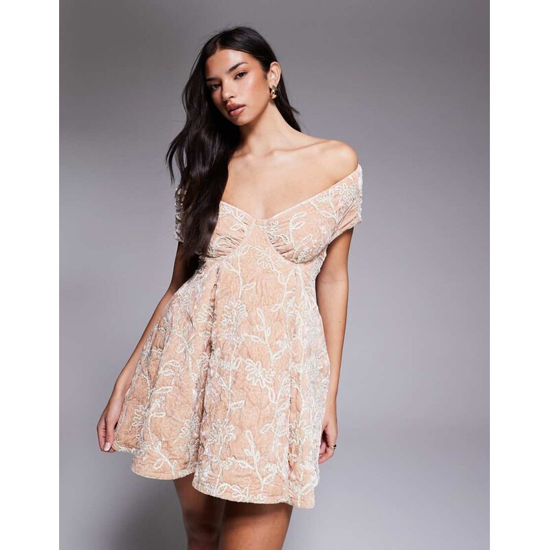 ASOS LUXE flower embellished velvet mini dress in pink