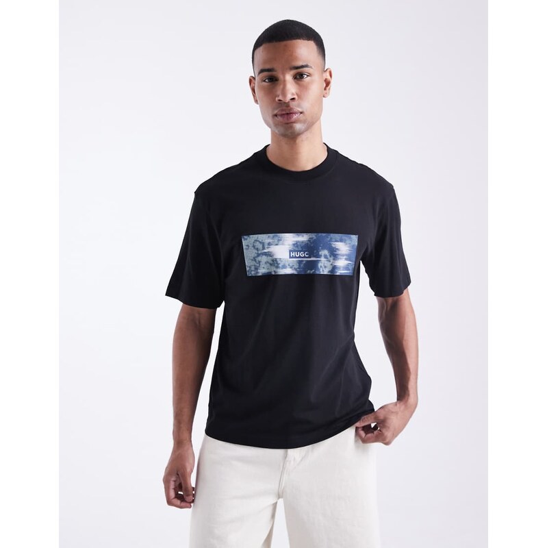 HUGO BLUE Napolux blurred box logo print t-shirt in black