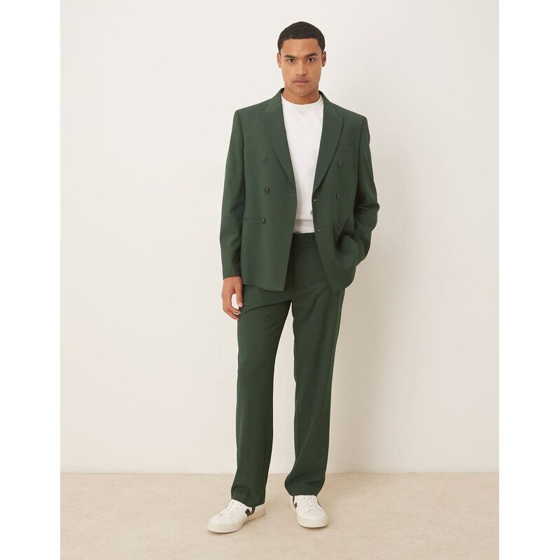 ASOS DESIGN straight leg suit trousers in dark green